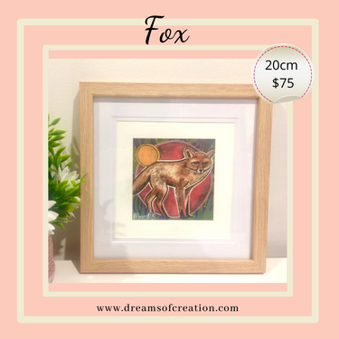 'Fox Dreaming' 20cm Framed CANVAS PRINT by Mirree Contemporary Aboriginal Art